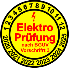 1 2 3 4 5 6 7 8 9 10 11 12  2020 2021 2022 2023 2024 2025 Elektro  Prüfung nach BGUV Vorschrifrt 3